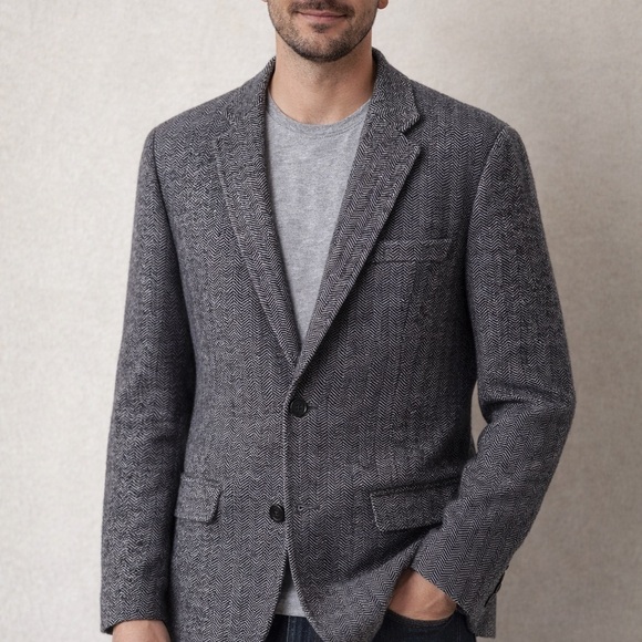 Vince Men’s Gray Herringbone Blazer Jacket XL Elbow Patch Casual Sport Coat NWT - Picture 2 of 10